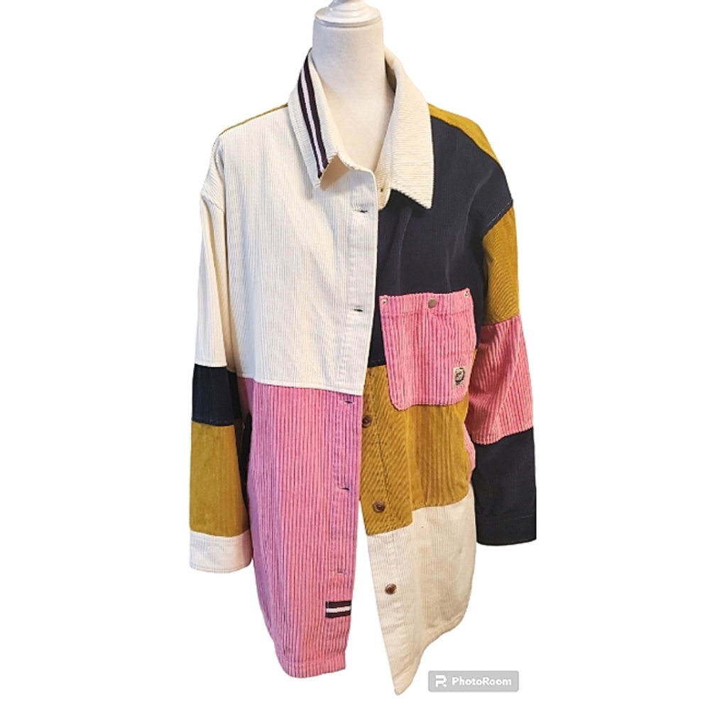 BDG Colorblock Corduroy Shacket in Pink, Mustard, Navy, Cream - Picture 12 of 16